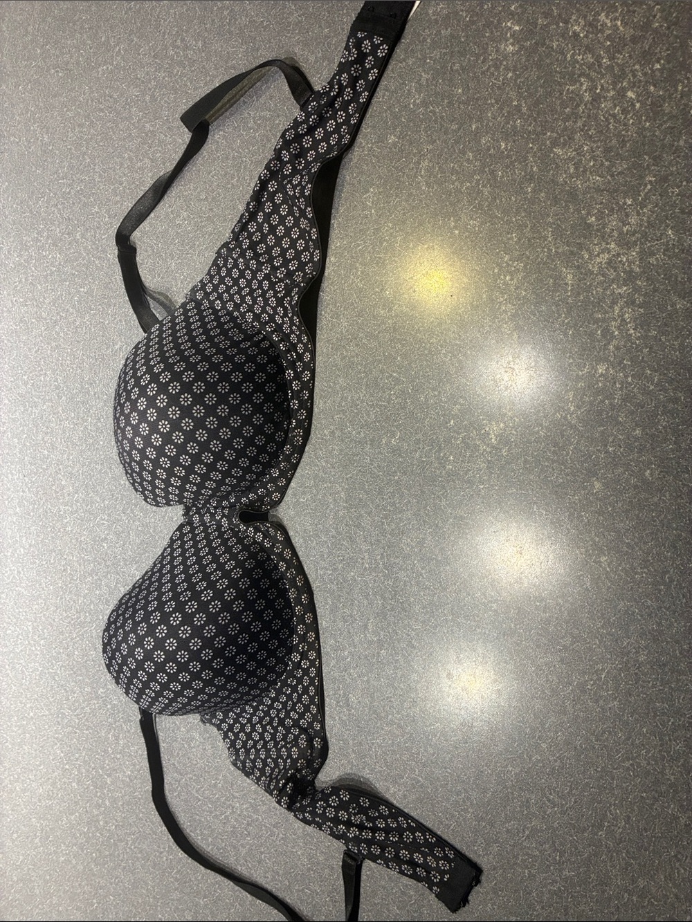 Source Unknown Black Bra with White Micro Floral Print